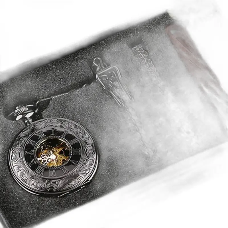 Lussuoso orologio da tasca in argento steampunk con catena in elegante scatola per orologi