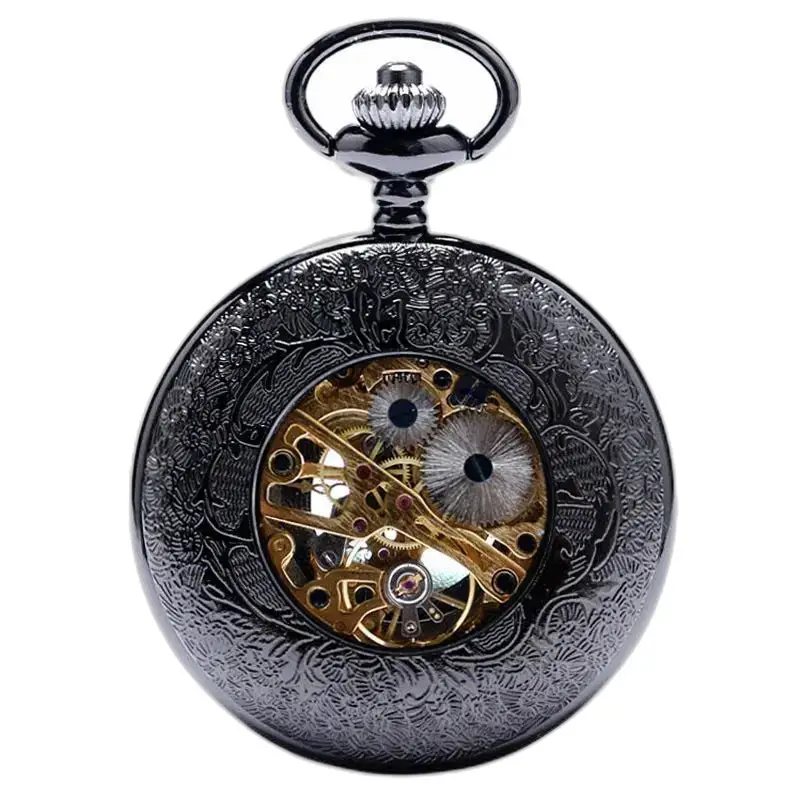 Orologio da tasca Steampunk Luxe con ingranaggi floreali, presentato in una scatola per orologi