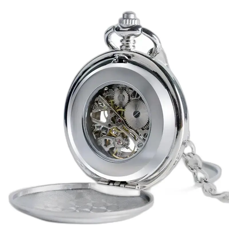 Orologio da tasca da uomo Chic Style Double Flap con elegante cassa argentata