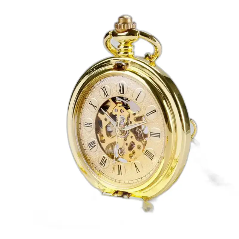 Orologio da tasca in oro, stile chic, doppia patta per uomo elegante