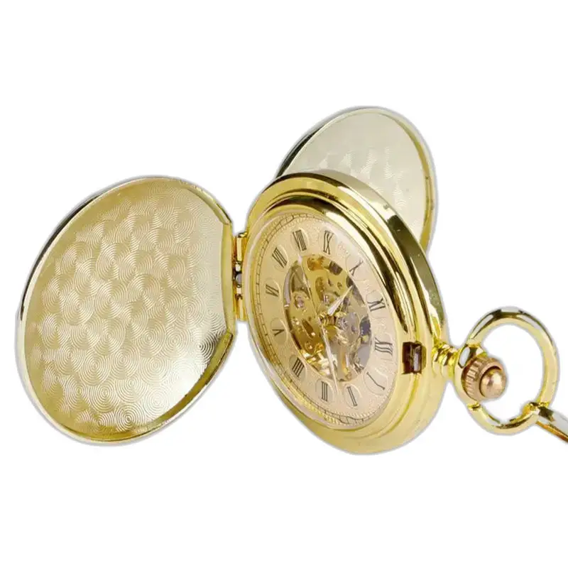 Orologio da tasca in oro, stile chic, doppia patta da uomo dal design elegante