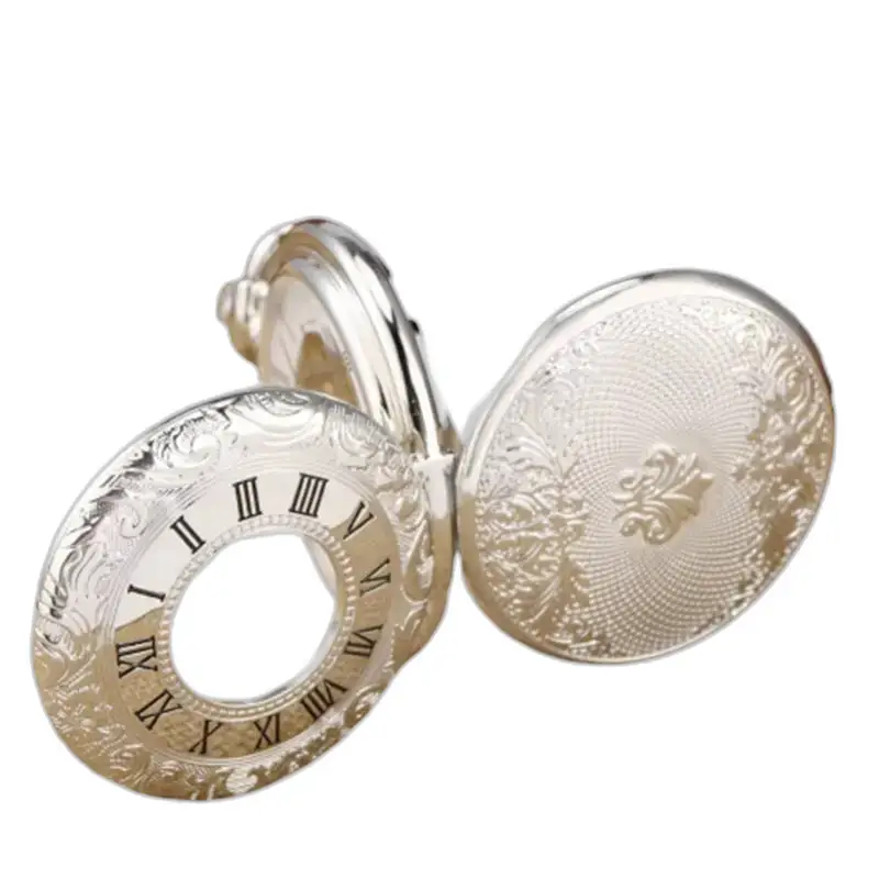 Cassa per orologio da tasca in argento con numeri romani, stile mezzo cacciatore