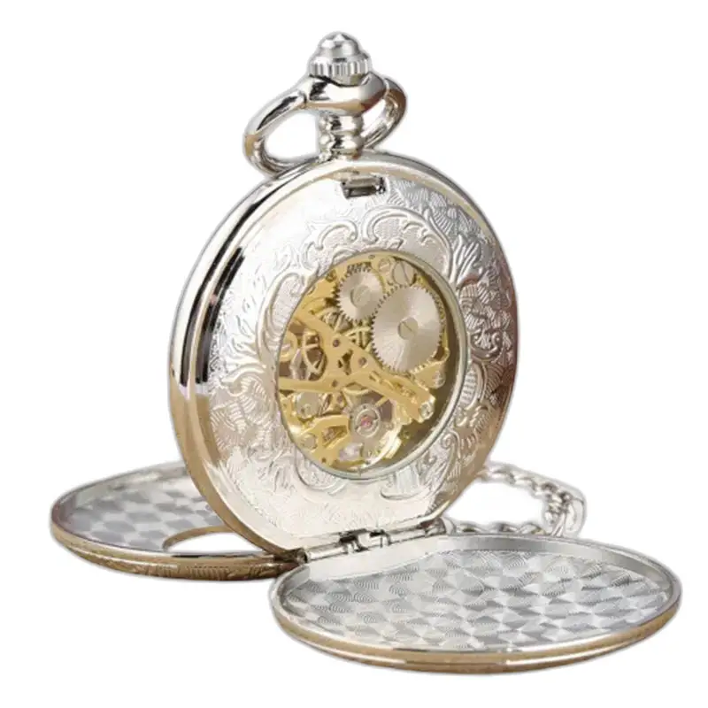 Orologio da tasca in stile Demi Chasseur con meccanismo in argento decorato a vista