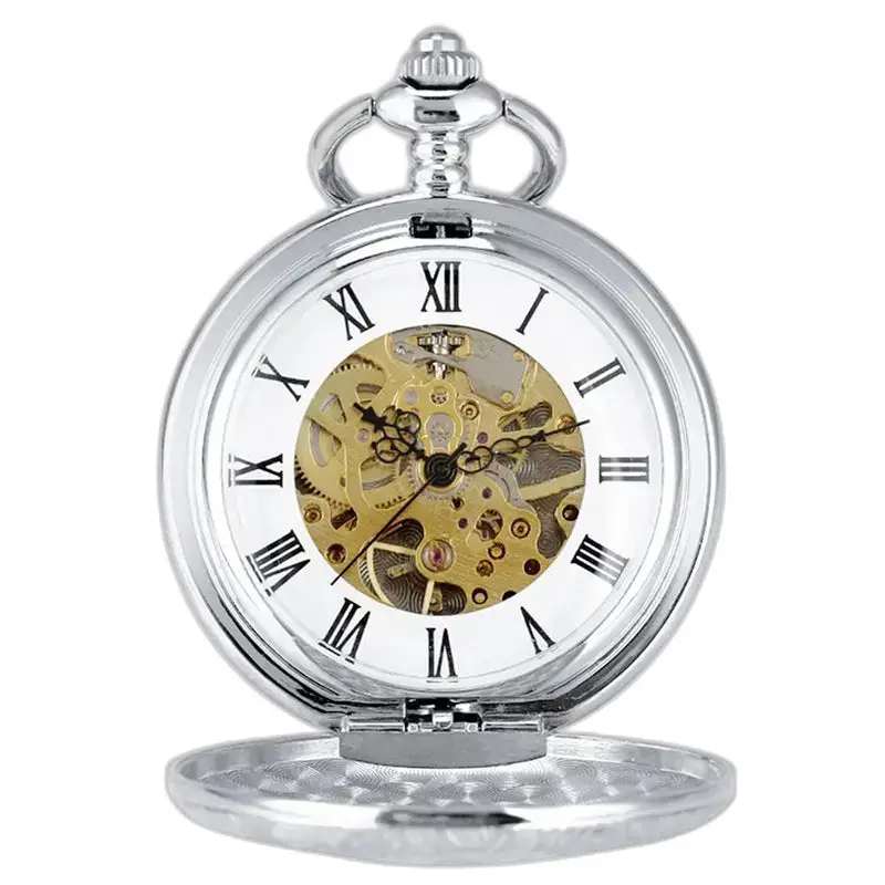 Orologio da tasca da uomo in stile Demi Hunter da donna con quadrante meccanico argentato