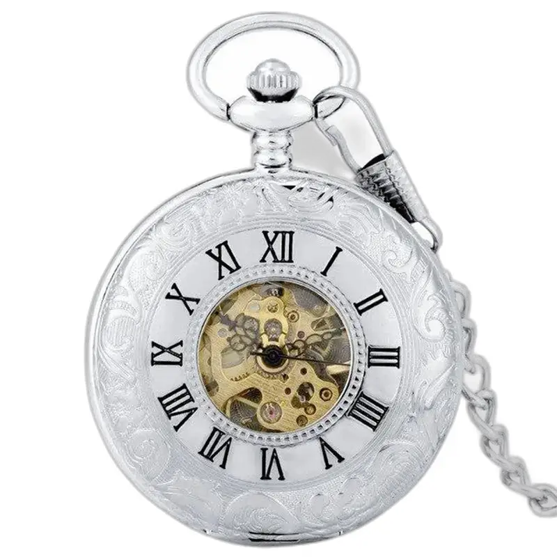 Orologio da tasca da donna stile Demi Hunter con numeri romani in argento