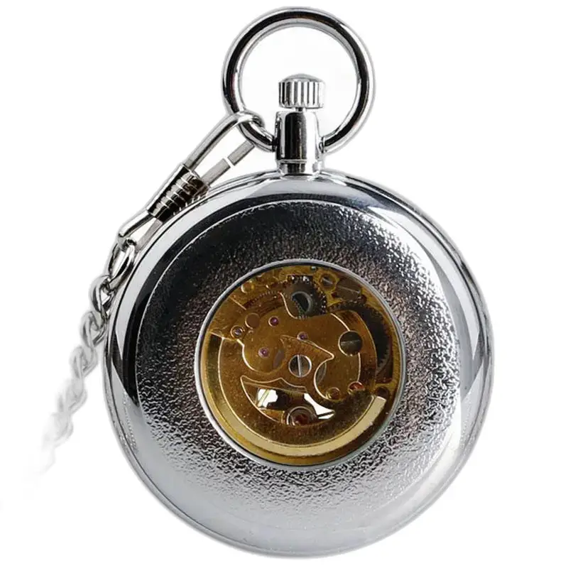 Orologio da tasca automatico vintage in argento con meccanismo a vista e design lussuoso