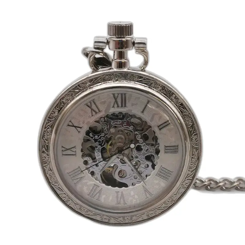 Orologio da tasca vintage con quadrante aperto e tasca meccanica in argento