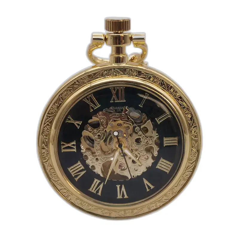 Orologio da tasca vintage quadrante aperto carica automatica in oro con tasca meccanica