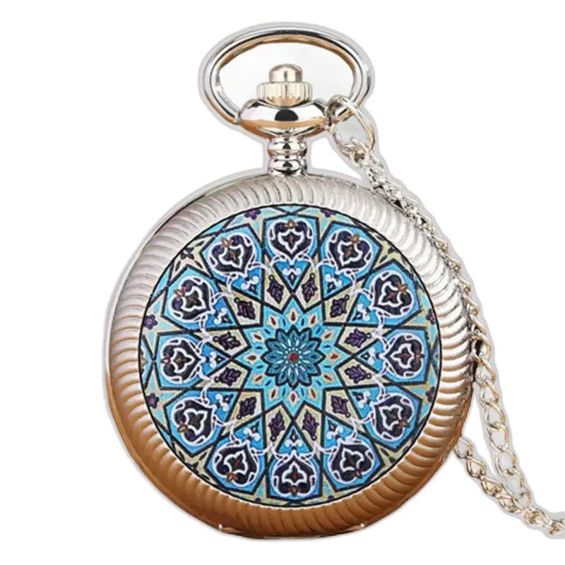 Orologio da tasca con disegno geometrico blu e motivo Fiore Rosso