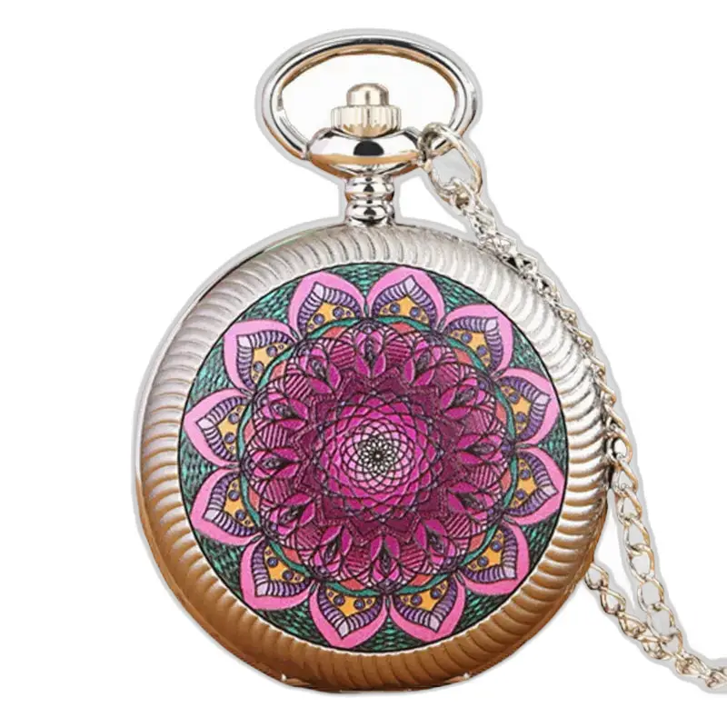 Orologio da tasca vintage con design mandala e motivo floreale rosso e oro