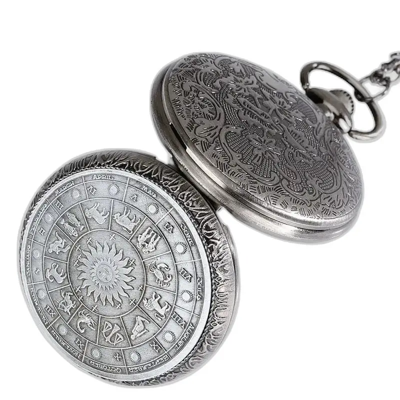 Orologio da tasca in oro stile vintage Zodiac con design zodiacale inciso