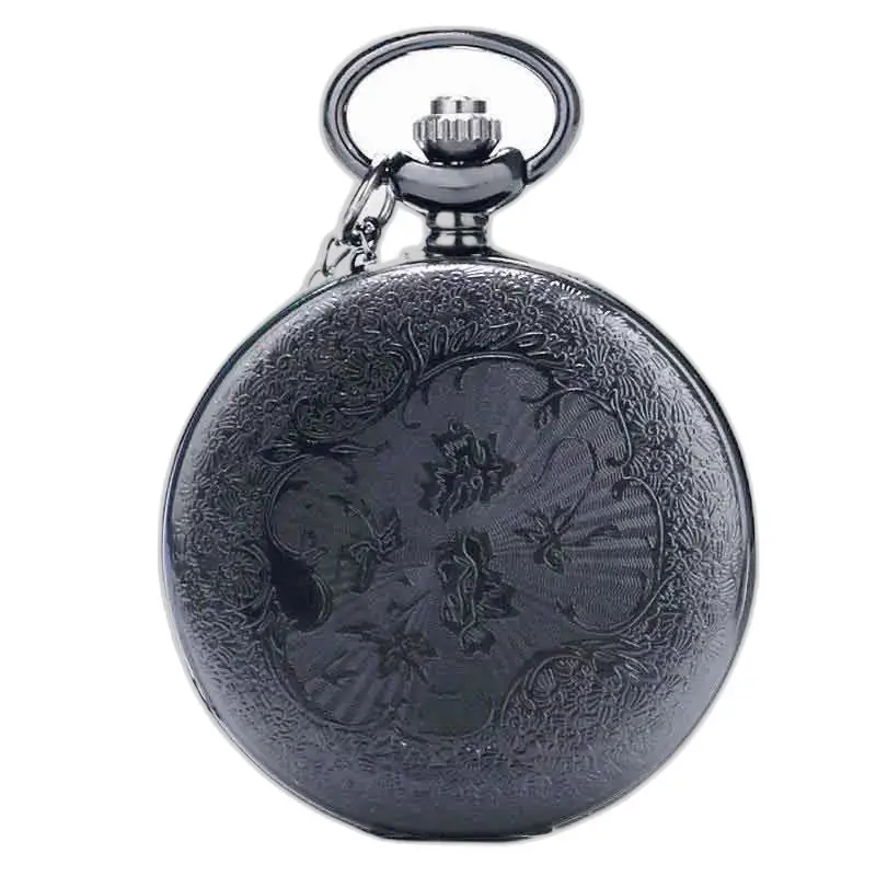 Orologio da tasca Steampunk a soffietto in cobalto con elegante motivo floreale nero