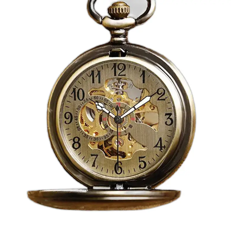 Antico orologio da tasca vintage con ingranaggi visibili per uomo e donna