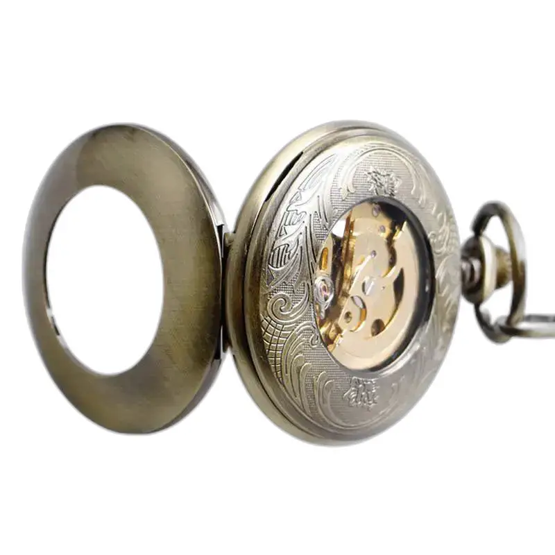 Orologio da tasca aperto in bronzo antico, design ricercato ed elegante