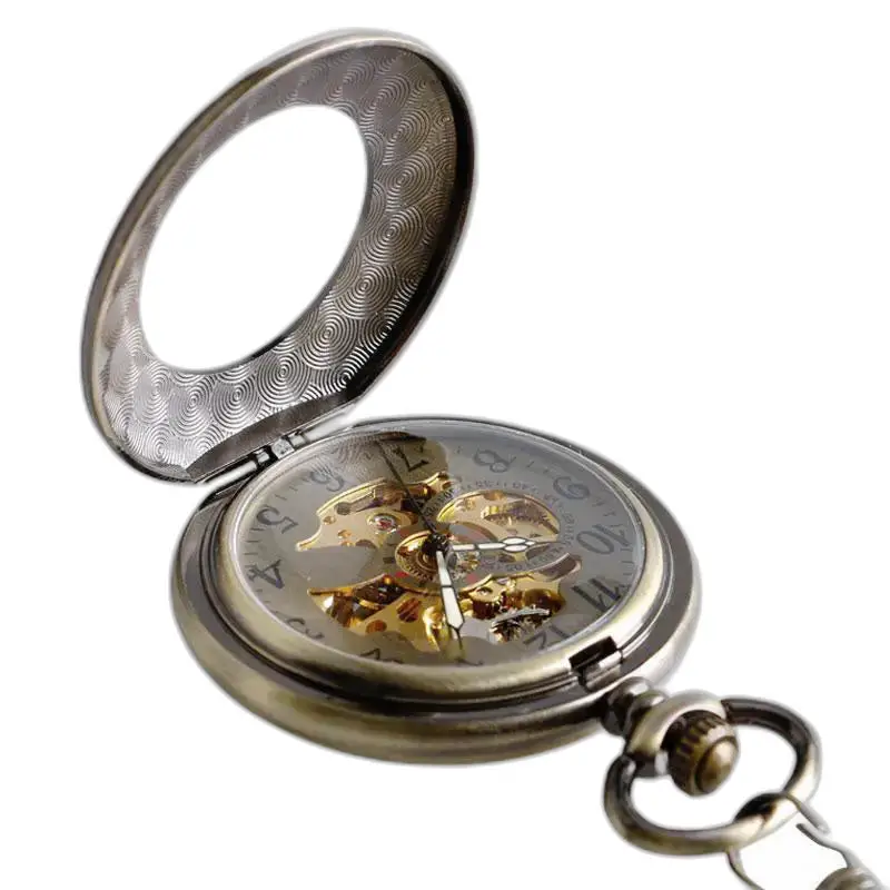 Antico orologio da tasca in bronzo aperto per uomo e donna