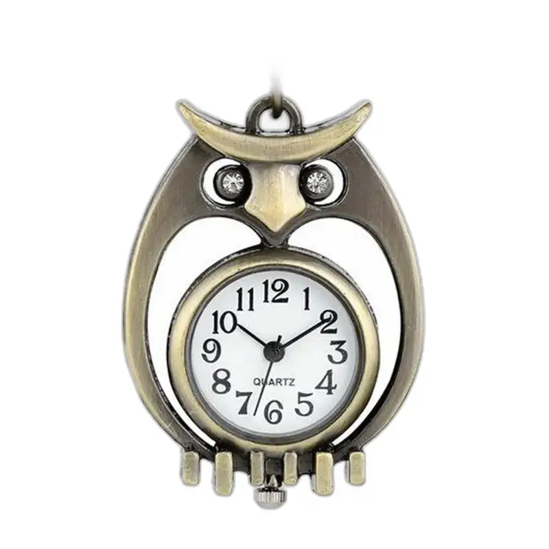 Orologio vintage con gufo in bronzo con catena, pendente a forma di gufo