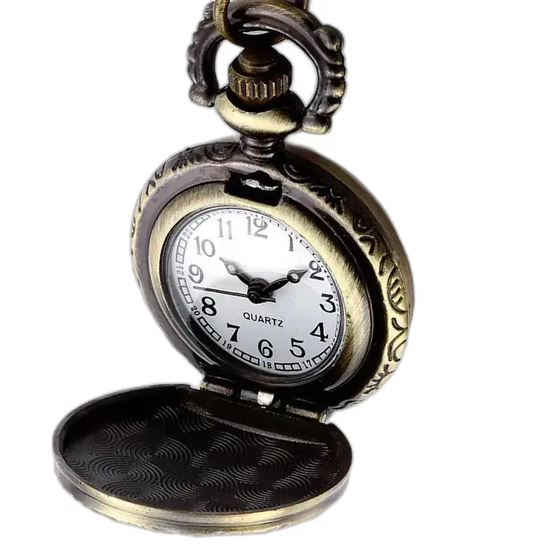 Orologio da tasca con collana vintage in bronzo con cavalli e tasca aperta in stile antico