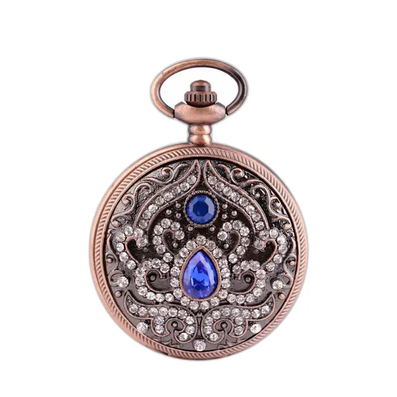 Montre Collier à Quartz ornée de pierres précieuses bleues et claires en bronze