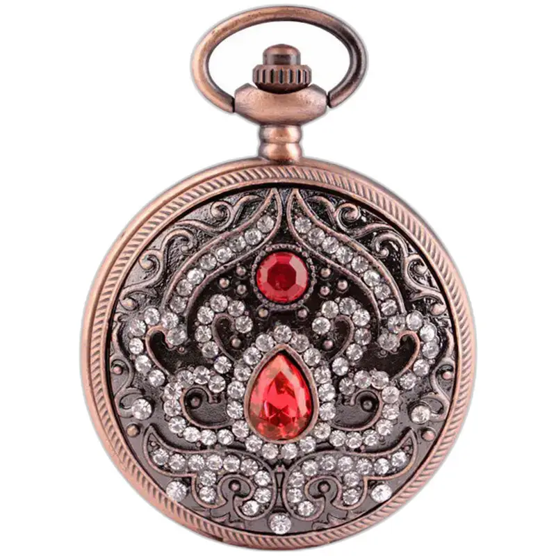 Orologio collana al quarzo ornato con preziose pietre blu e dal design elegante