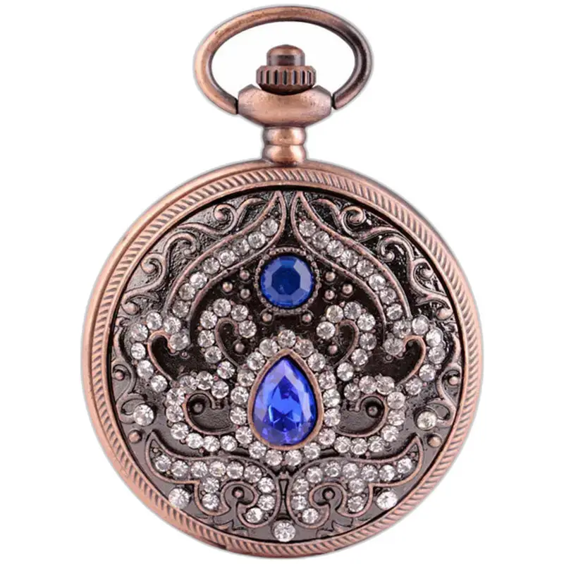 Orologio Collana al Quarzo ornato da preziose pietre blu, elegante e raffinato
