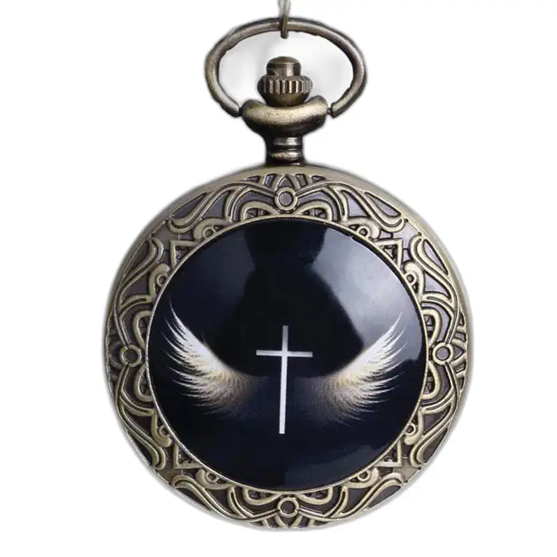 Orologio con collana con ali d'angelo alla moda con orologio con collana vintage, croce e ali