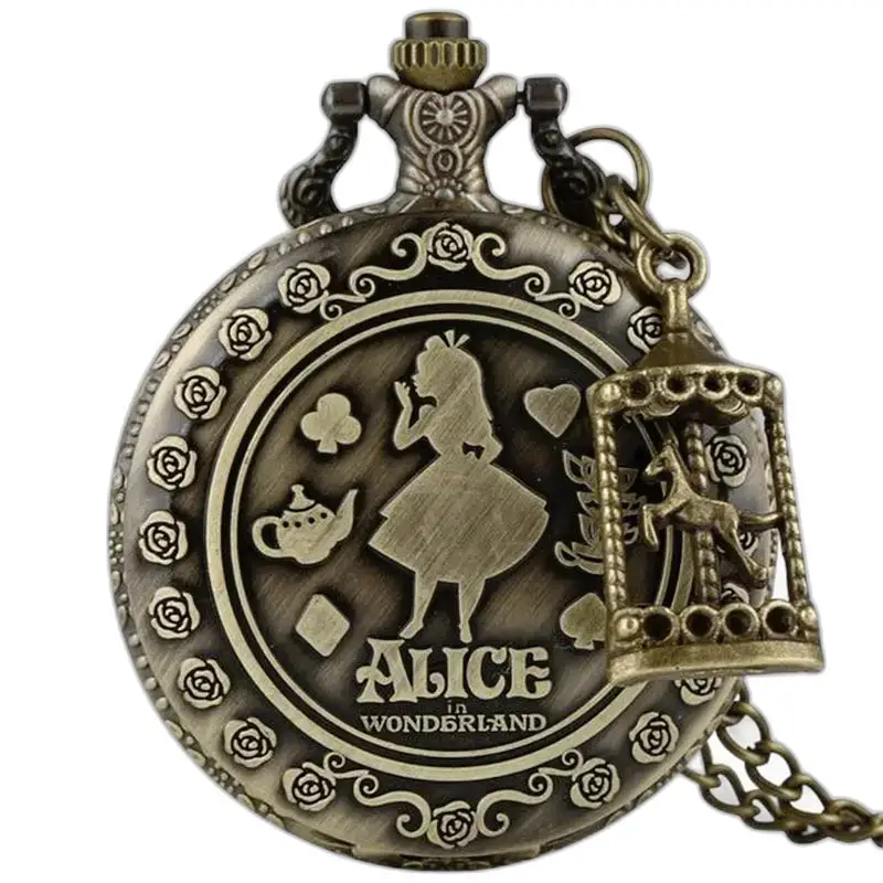 Orologio vintage con collana Alice e pendente a carosello per donna e uomo