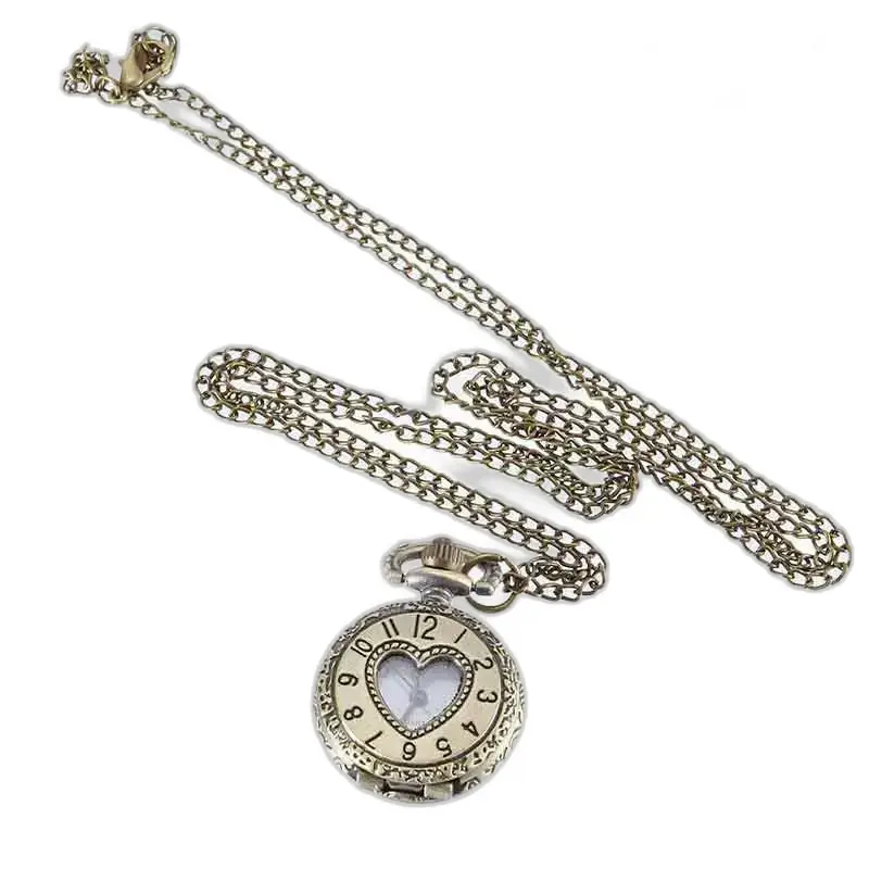 Orologio antico con collana con cuore inciso, orologio pendente unico ed elegante