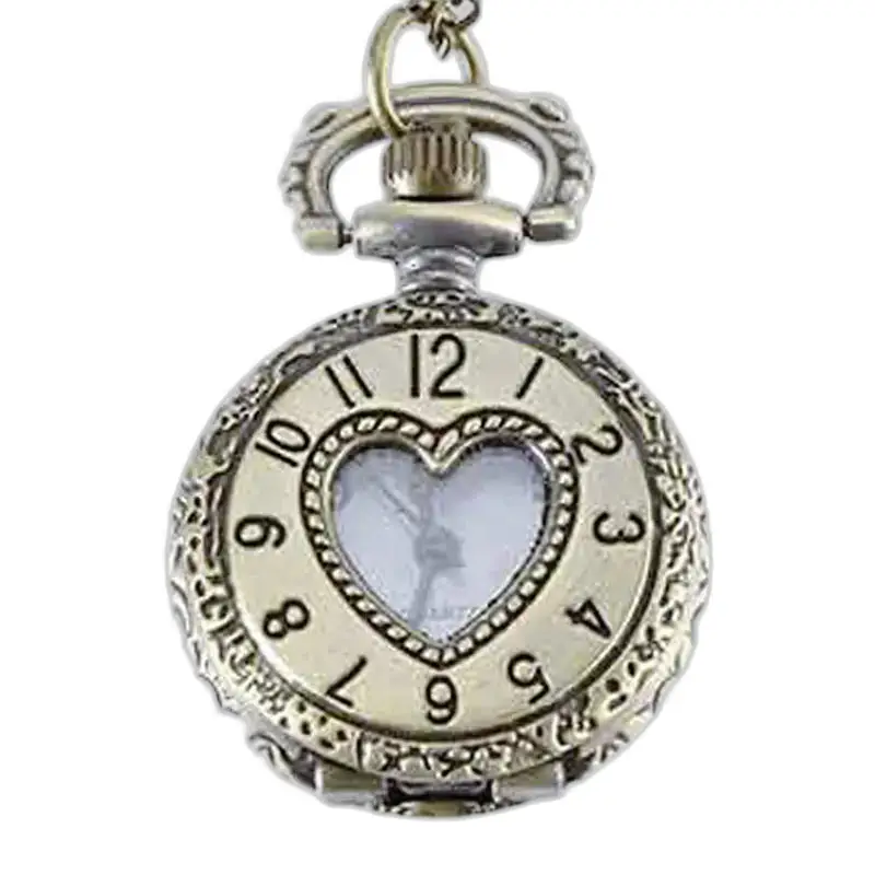 Orologio antico con collana con cuore inciso, elegante orologio vintage con ciondolo in metallo