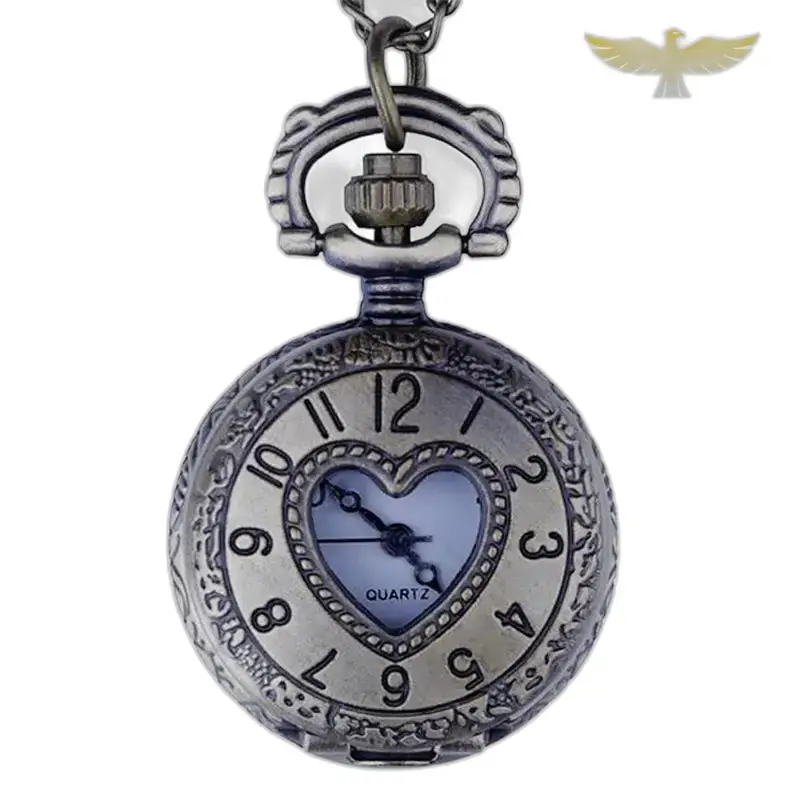 Orologio antico con collana a cuore, vintage in bronzo argentato con design a forma di cuore