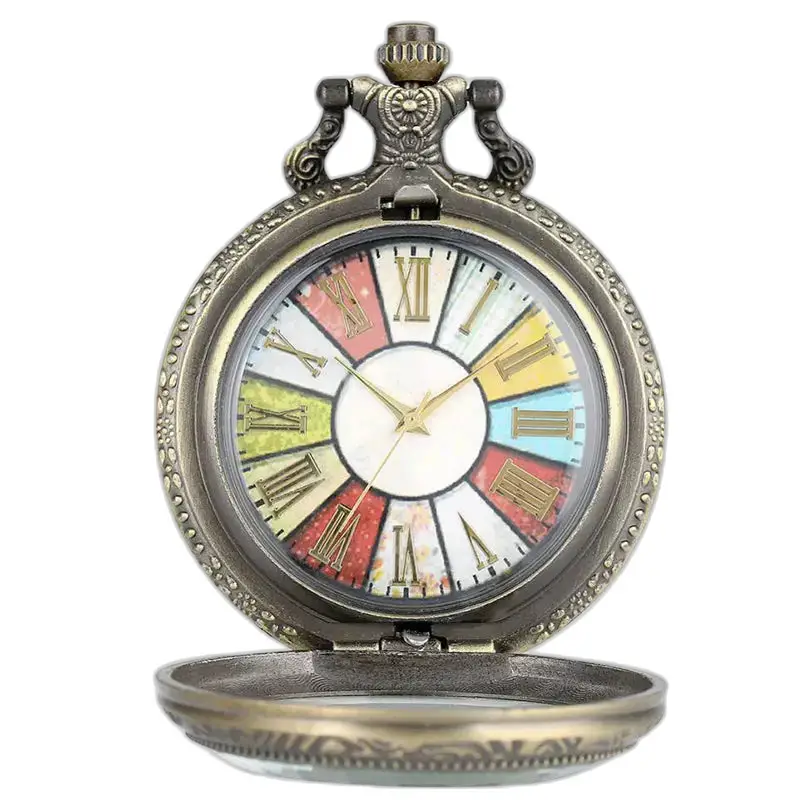 Orologio antico con collana vintage in bronzo con quadrante colorato e decorato