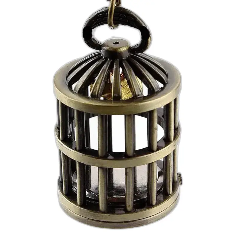 Orologio collana Spider in bronzo con pendente a forma di gabbia per uccelli e bracciale in acciaio