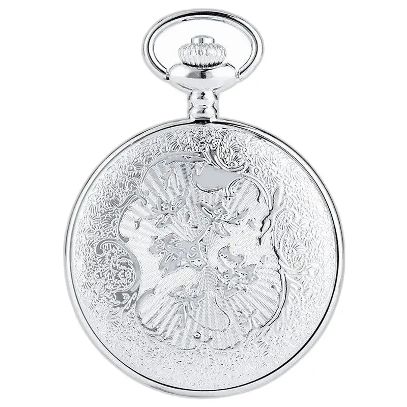 Orologio collana in argento con disegno floreale e cuore azzurro per uno stile elegante