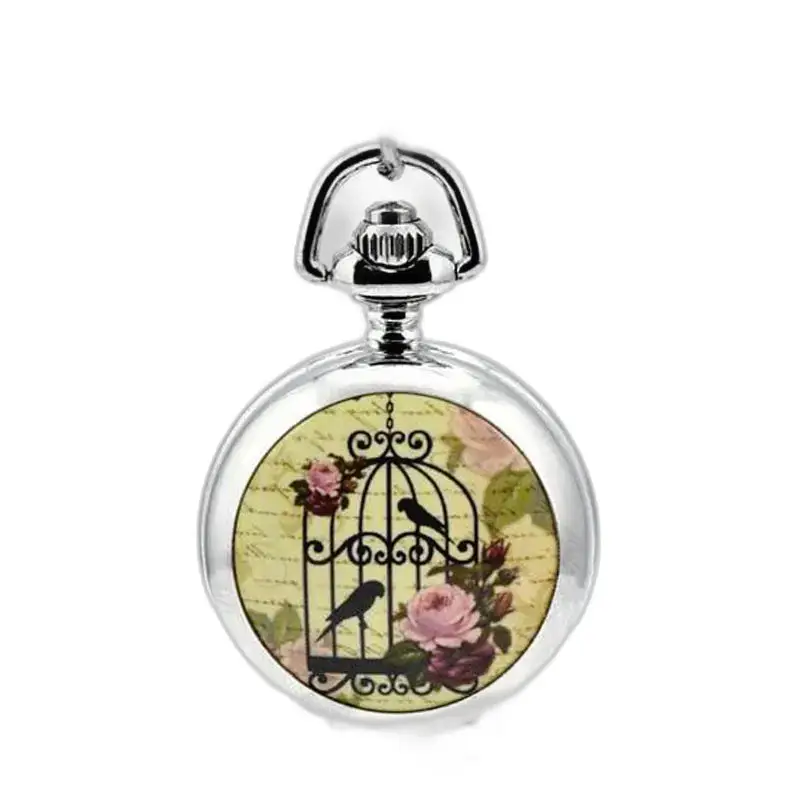 Orologio con collana Bird Poetry Silver Fantasy con design a gabbia per uccelli in argento