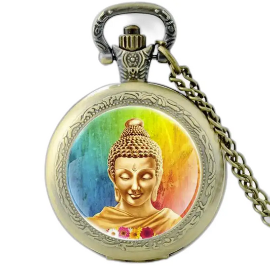 Orologio vintage con collana di Buddha Zen acquerello con catena e design rilassante