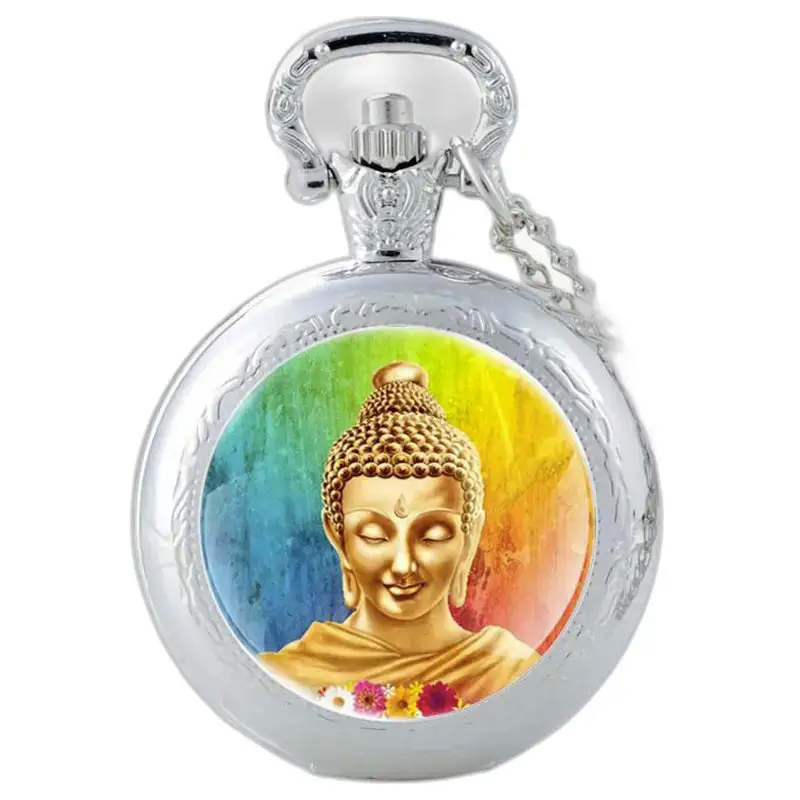 Orologio vintage con collana Zen Buddha acquerello con immagine di Buddha in argento