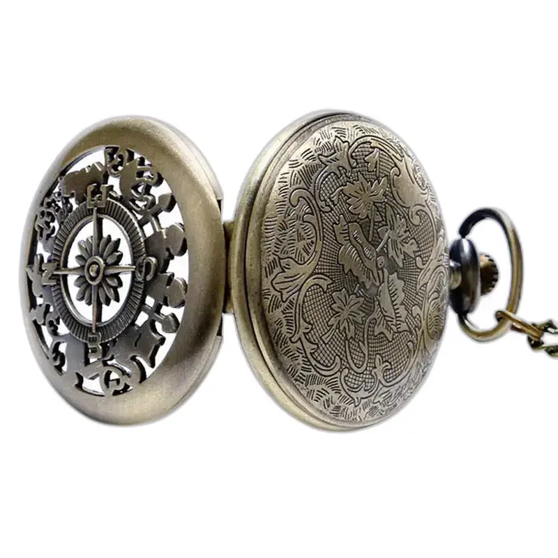 Orologio da collana con bussola in stile vintage per uomo e donna con orologio da tasca in bronzo decorato