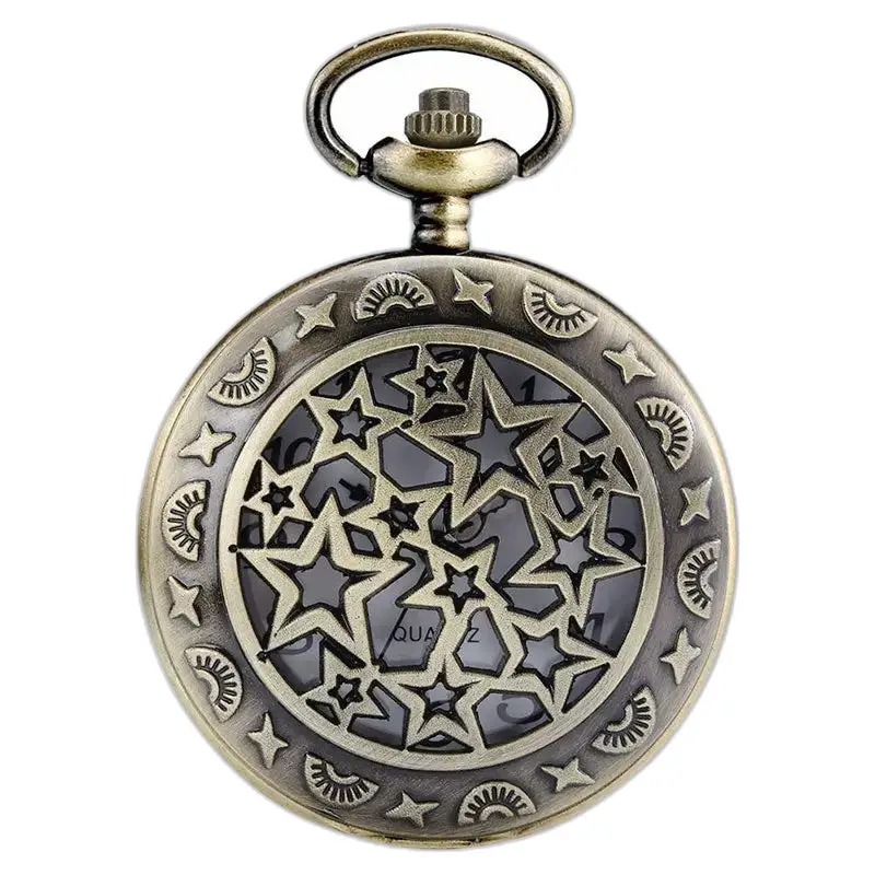 Orologio da donna con collana retrò in bronzo a cinque stelle con motivo a stella in bronzo