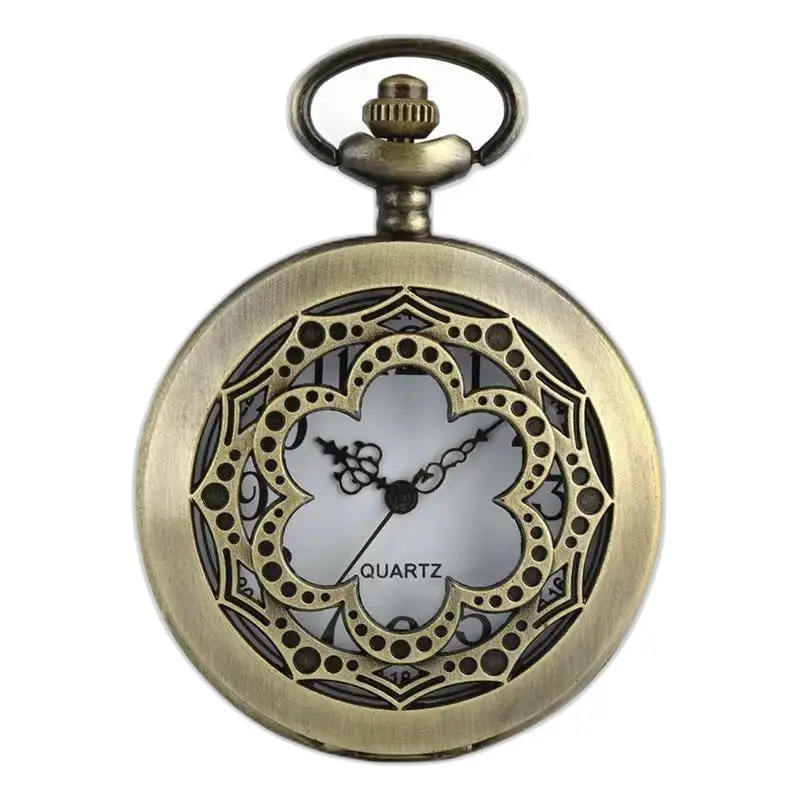Orologio con collana in bronzo con fiori geometrici retrò in stile bronzo antico