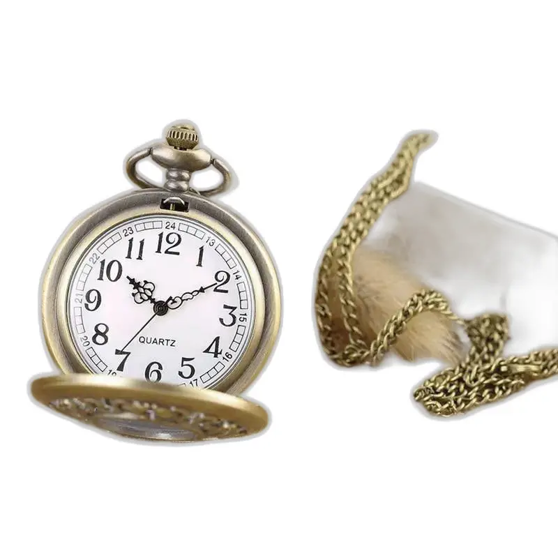 Orologio con collana in bronzo a fiori geometrici retrò con elegante catena vintage