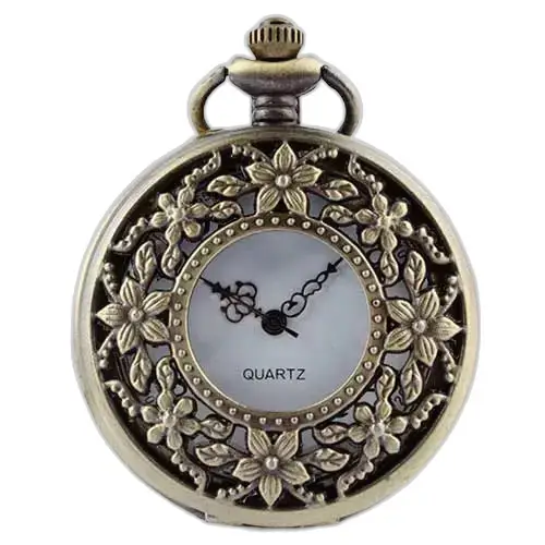 Orologio da donna vintage con collana di fiori in bronzo con incisioni floreali in bronzo
