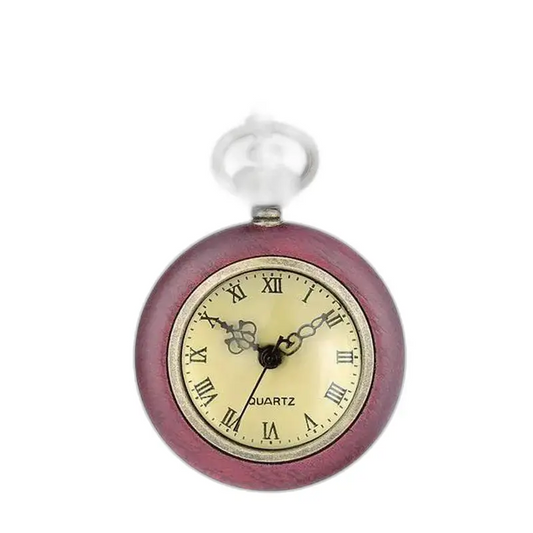 Orologio moderno con collana in legno con quadrante aperto e numeri romani marrone