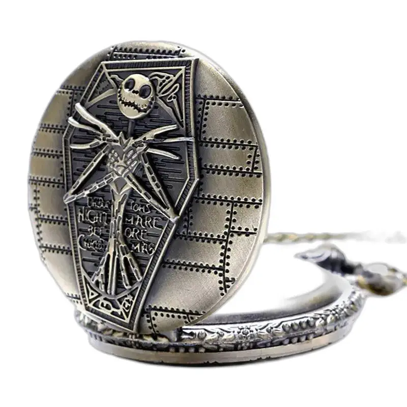 Orologio con collana Nightmare Before Christmas in bronzo con design ispirato a Jack Skellington
