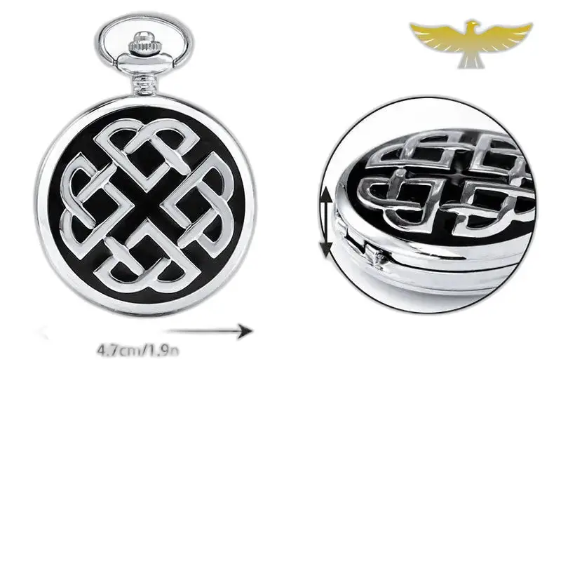 Orologio classico con collana in corda celtica in argento con motivo a nodo celtico argento e nero