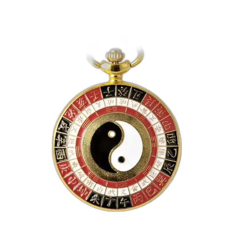 Orologio vintage con collana con ciondolo asiatico in oro ed elegante orologio con collana Yin e Yang