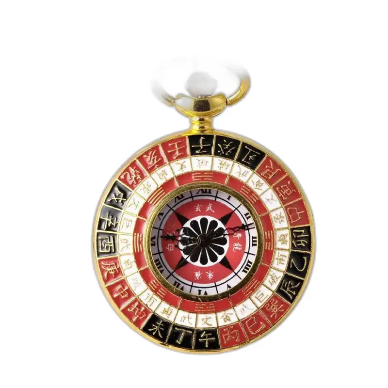 Orologio da collana con ciondolo asiatico vintage in oro con orologio da collana con caratteri cinesi