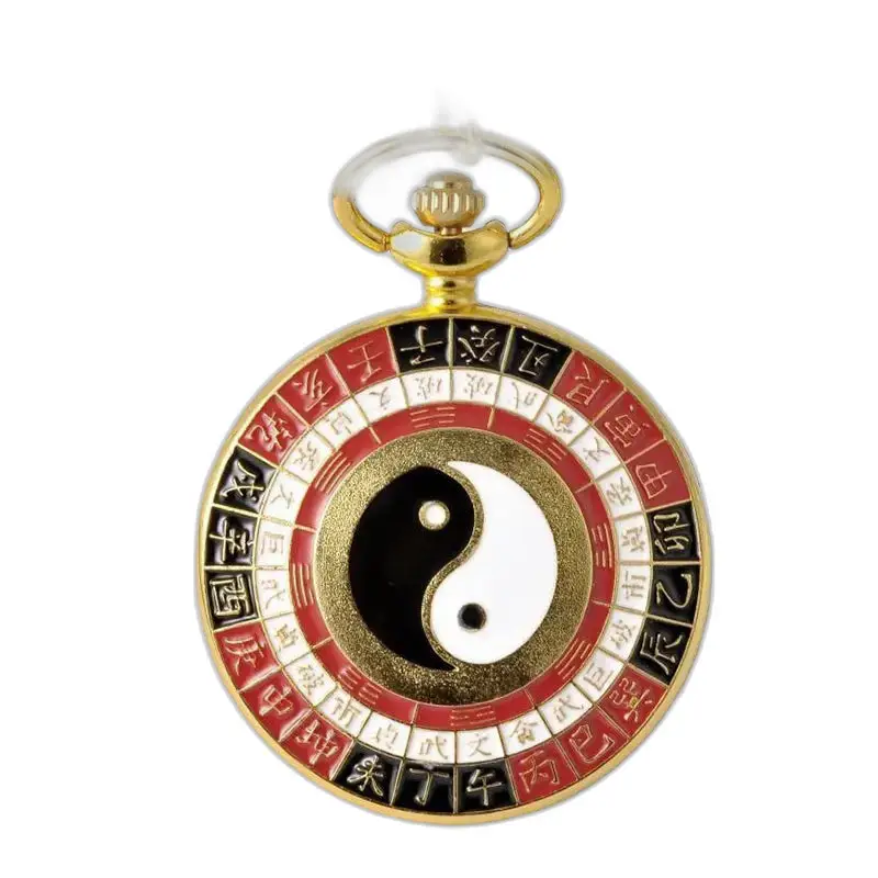 Orologio con collana vintage in oro con ciondolo asiatico ed elegante orologio Yin e Yang