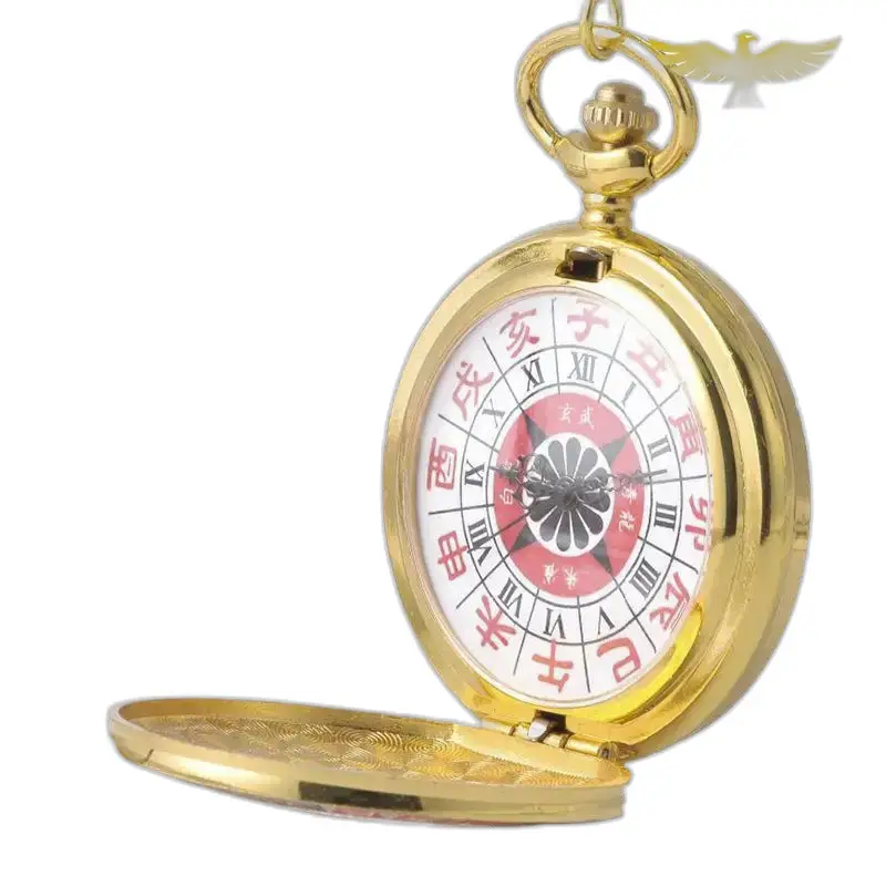 Orologio da collana vintage con ciondolo asiatico in oro, orologio da collana con numeri romani e caratteri cinesi