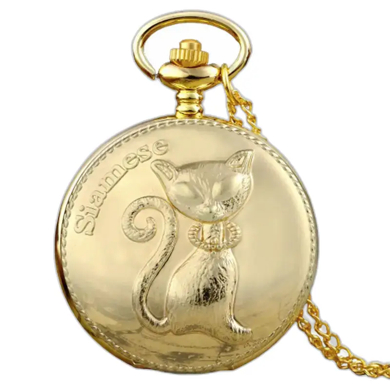 Orologio con collana di gatti cinesi in oro fantasia con design di gatti su un elegante orologio con collana