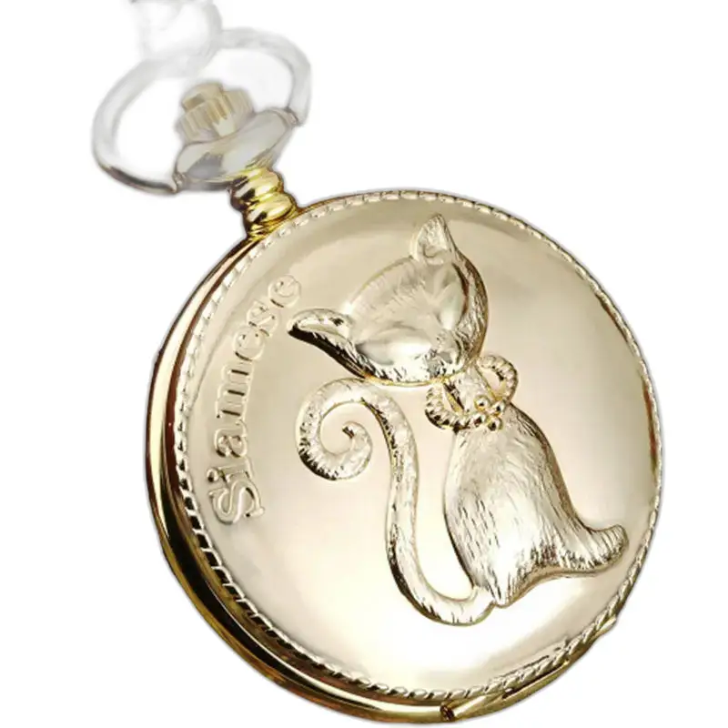 Orologio con collana di gatti cinesi in oro fantasia, orologio con collana di gatti con un elegante design felino