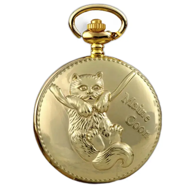 Orologio con collana di gatti cinesi in oro fantasia con un elegante design di gatti dorati